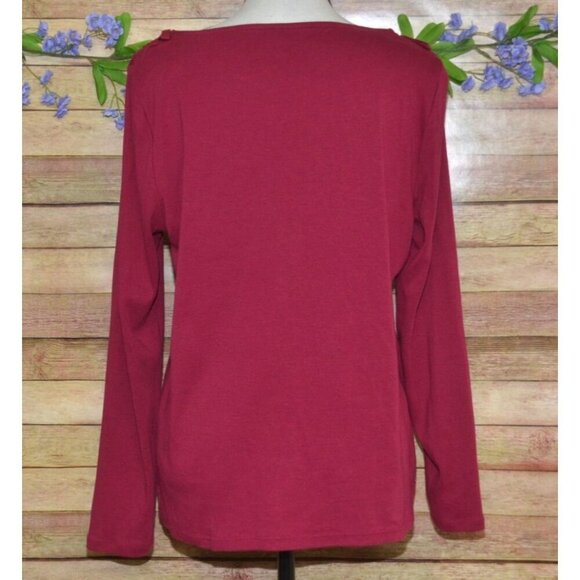 Talbot's Boat Neck Shoulder Tie Ribbed Knit Top Shirt Size L Long Sleeve Pink - Picture 5 of 7